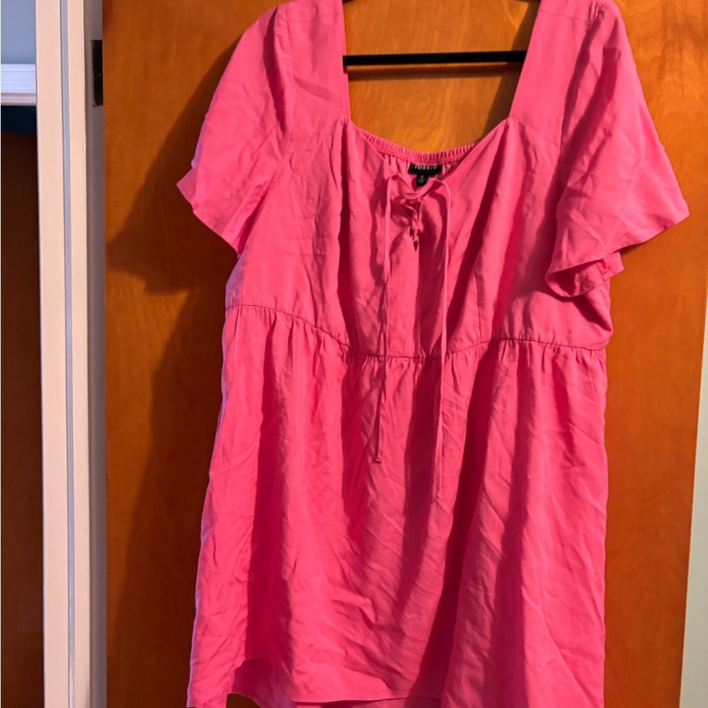 Torrid Pink and Orange Flutter Sleeve Blouse with Tie Front